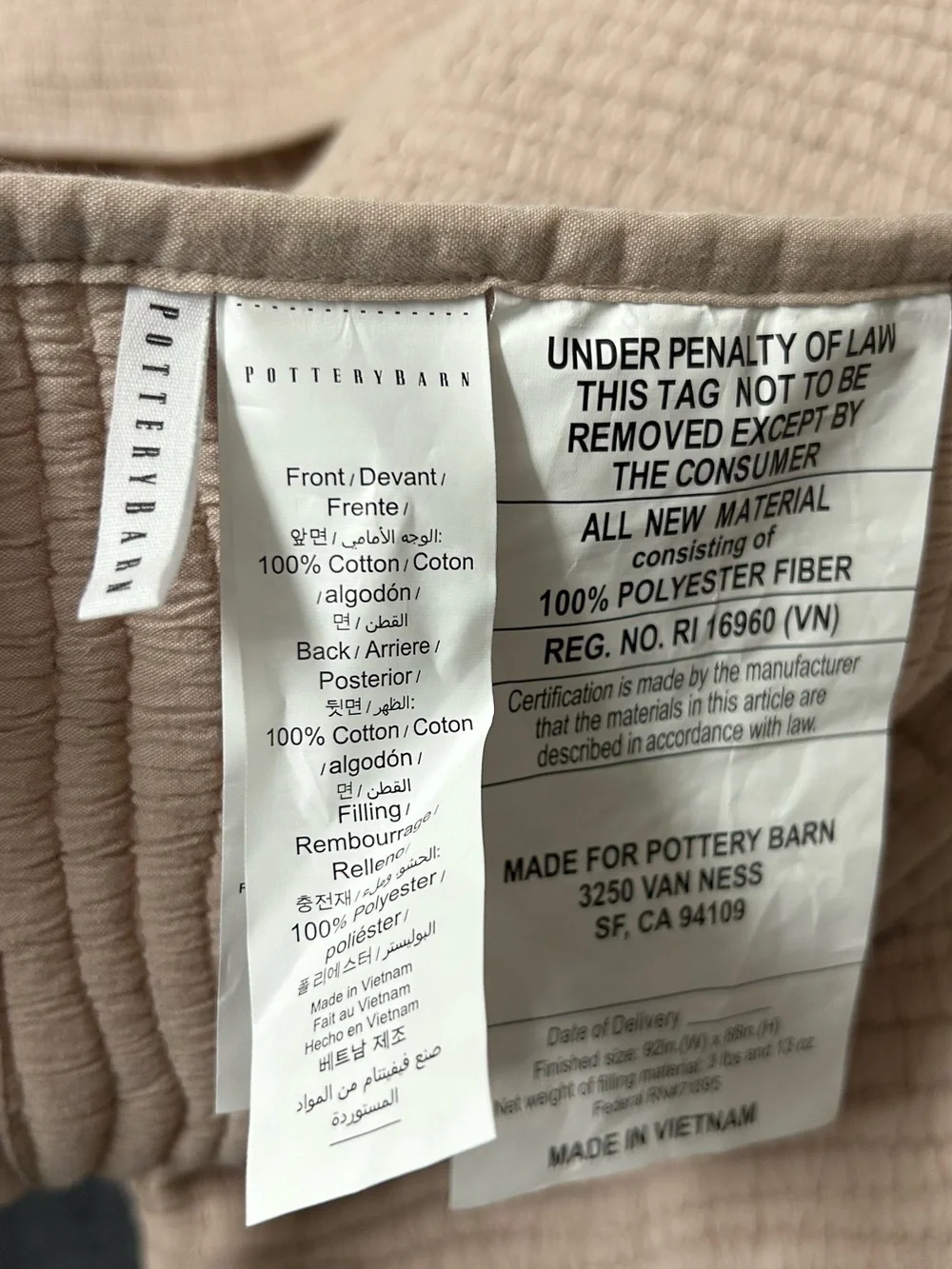Pottery Barn Coastal Washed Quilt blush